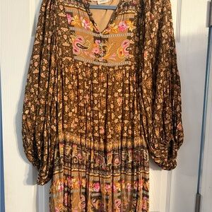 Spell Long Sleeve Dress in Brown and Pink